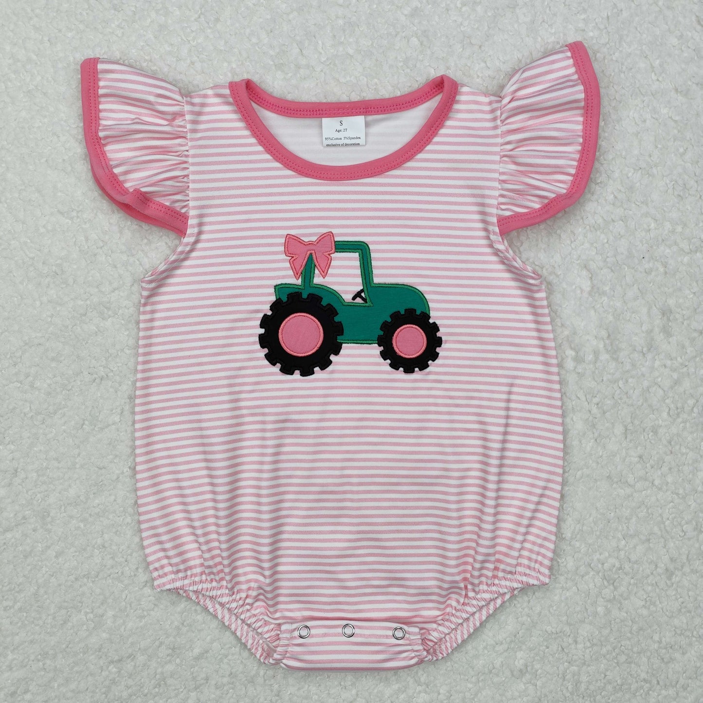 USA Shop Baby Infant Girls Pink Tractor Bow Rompers
