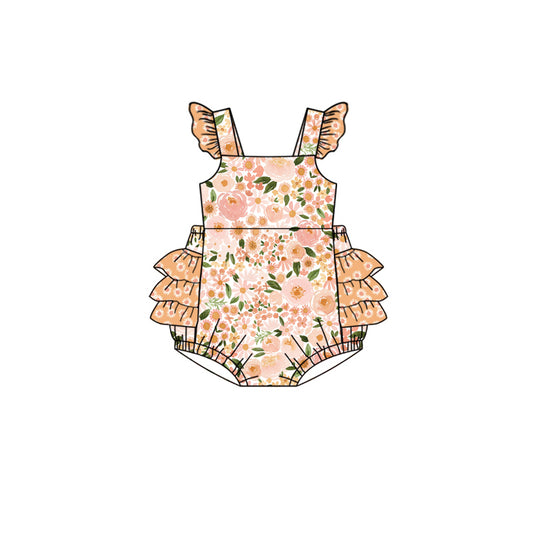 Baby Infant Girls Pink Spring Flowers Ruffles Zip Rompers preorder
