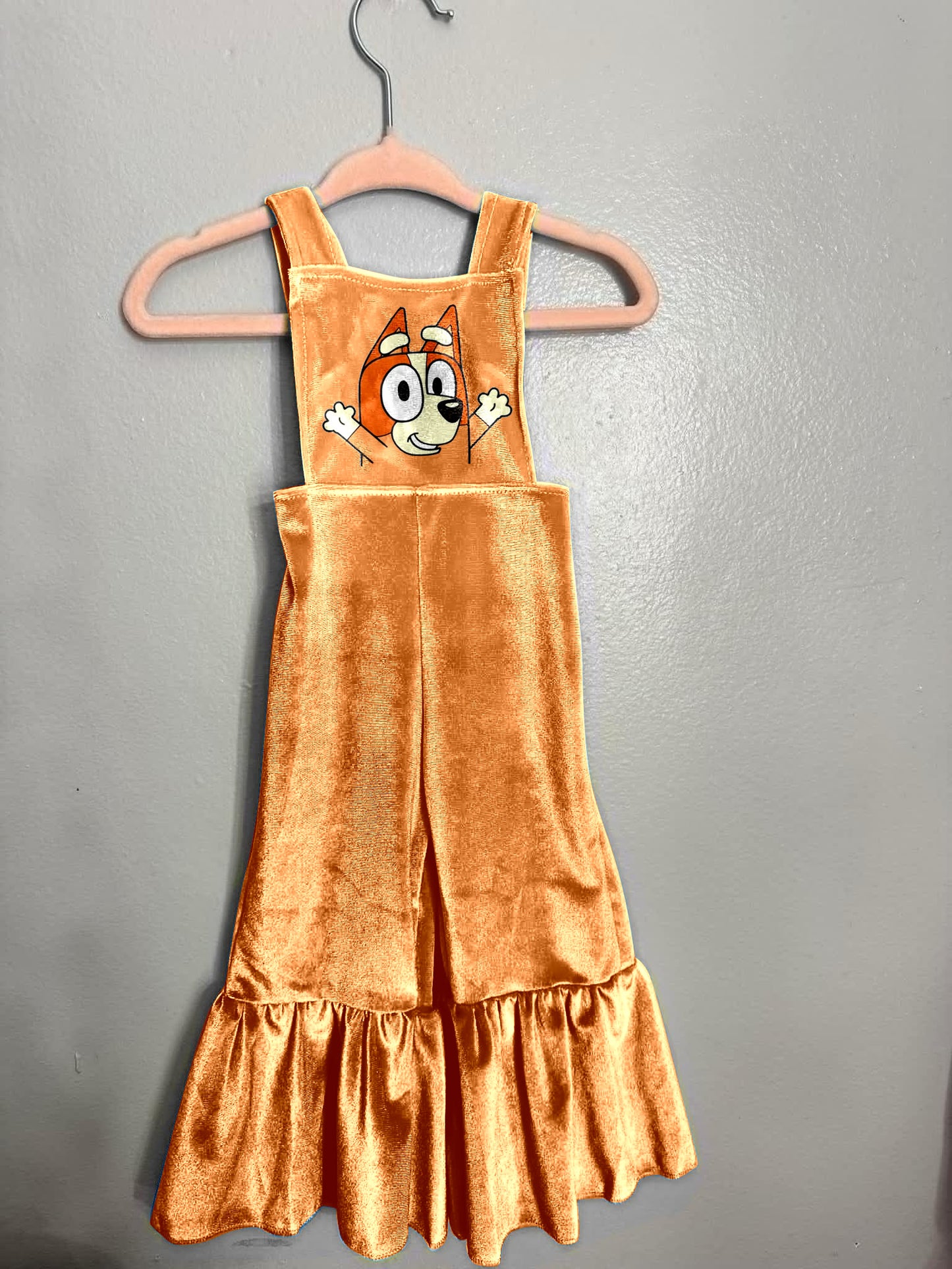 Baby Girls Straps Orange Dog Velvet Jumpsuits Preorder