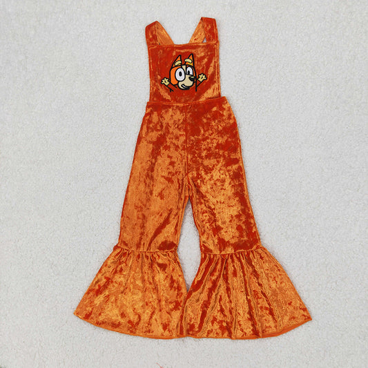 Baby Girls Straps Orange Dog Velvet Jumpsuits