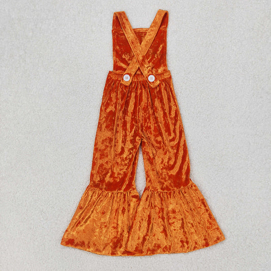 Baby Girls Straps Orange Dog Velvet Jumpsuits
