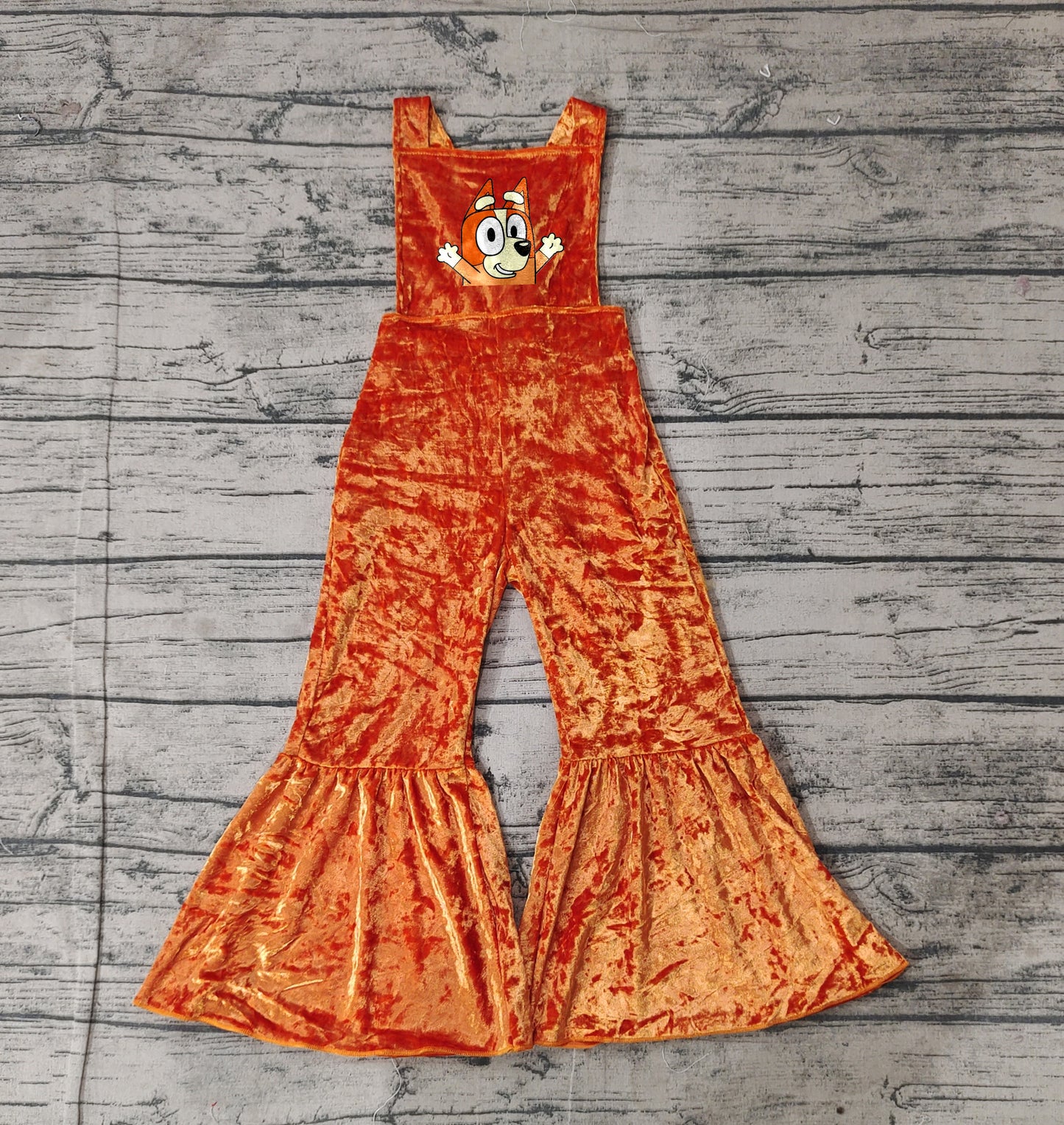 Baby Girls Straps Orange Dog Velvet Jumpsuits Preorder