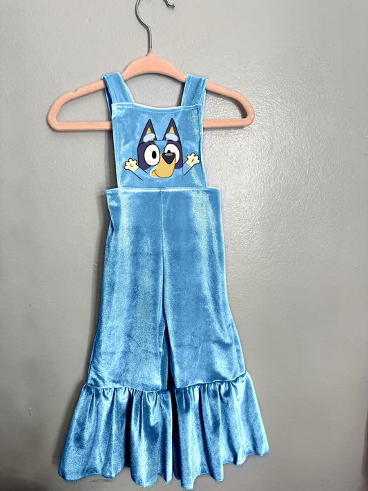 Baby Girls Straps Blue Dog Velvet Jumpsuits Preorder