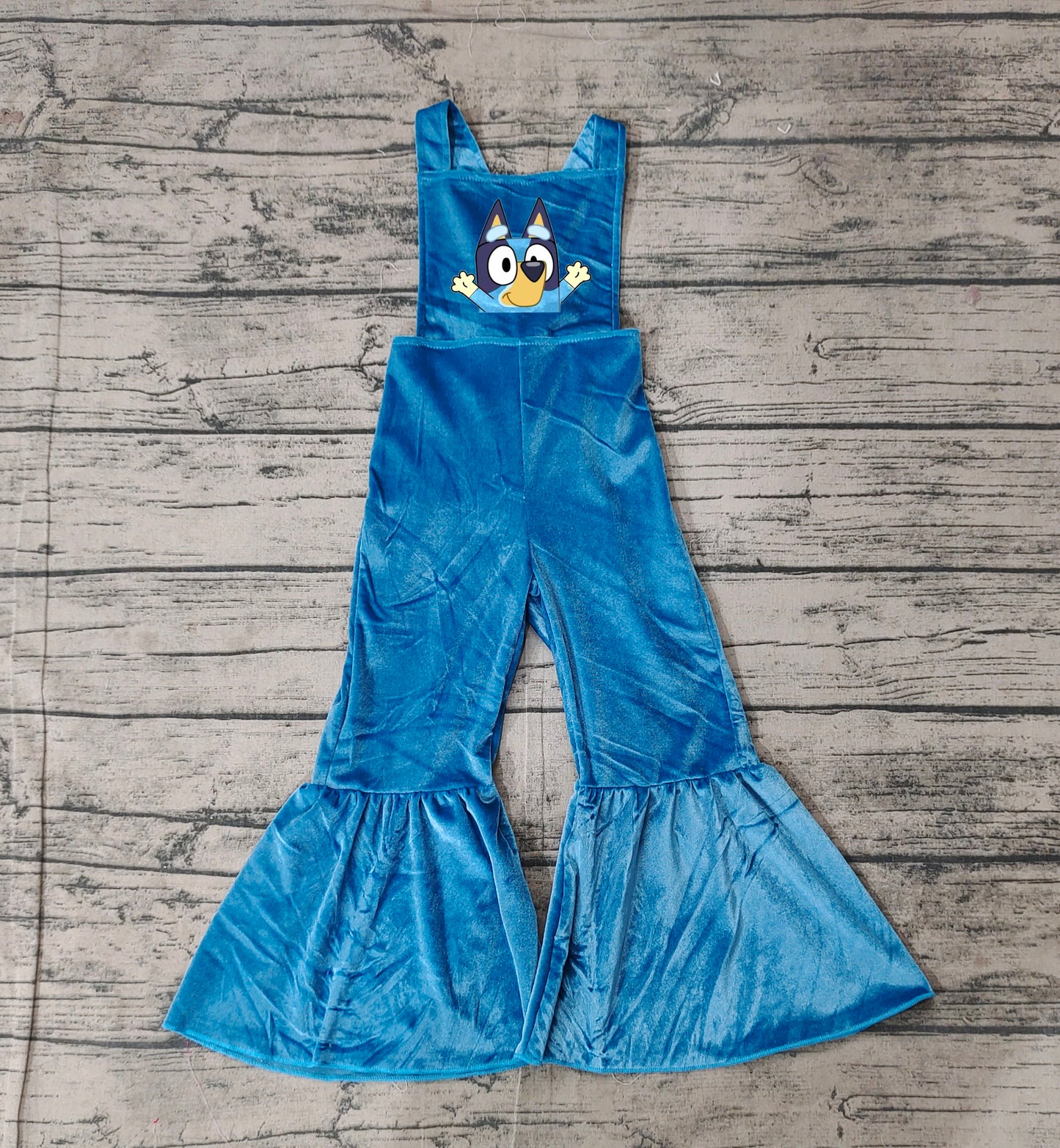 Baby Girls Straps Blue Dog Velvet Jumpsuits Preorder