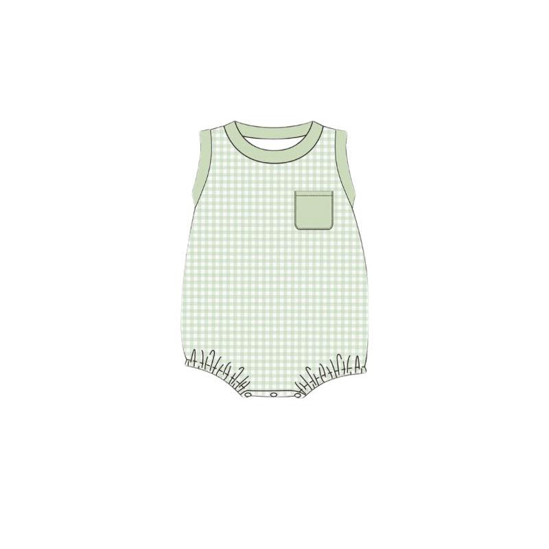 Baby Infant Boys Green Checkered Sleeveless Rompers preorder