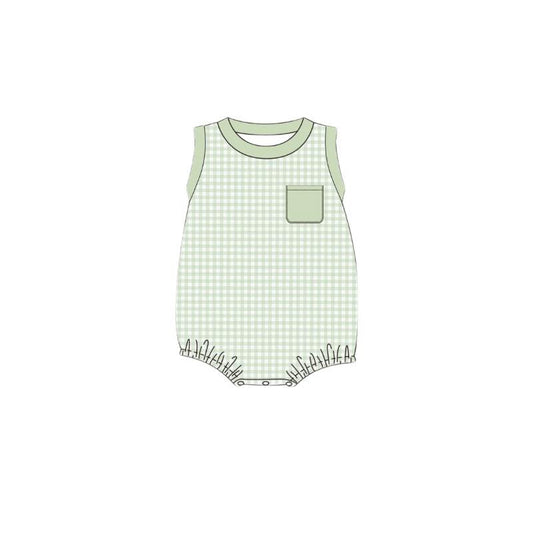 Baby Infant Boys Green Checkered Sleeveless Rompers preorder