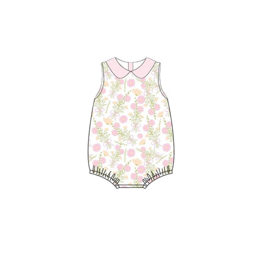 Preorder moq 5 Baby Infant Girls Pink Flowers Sleeveless Rompers