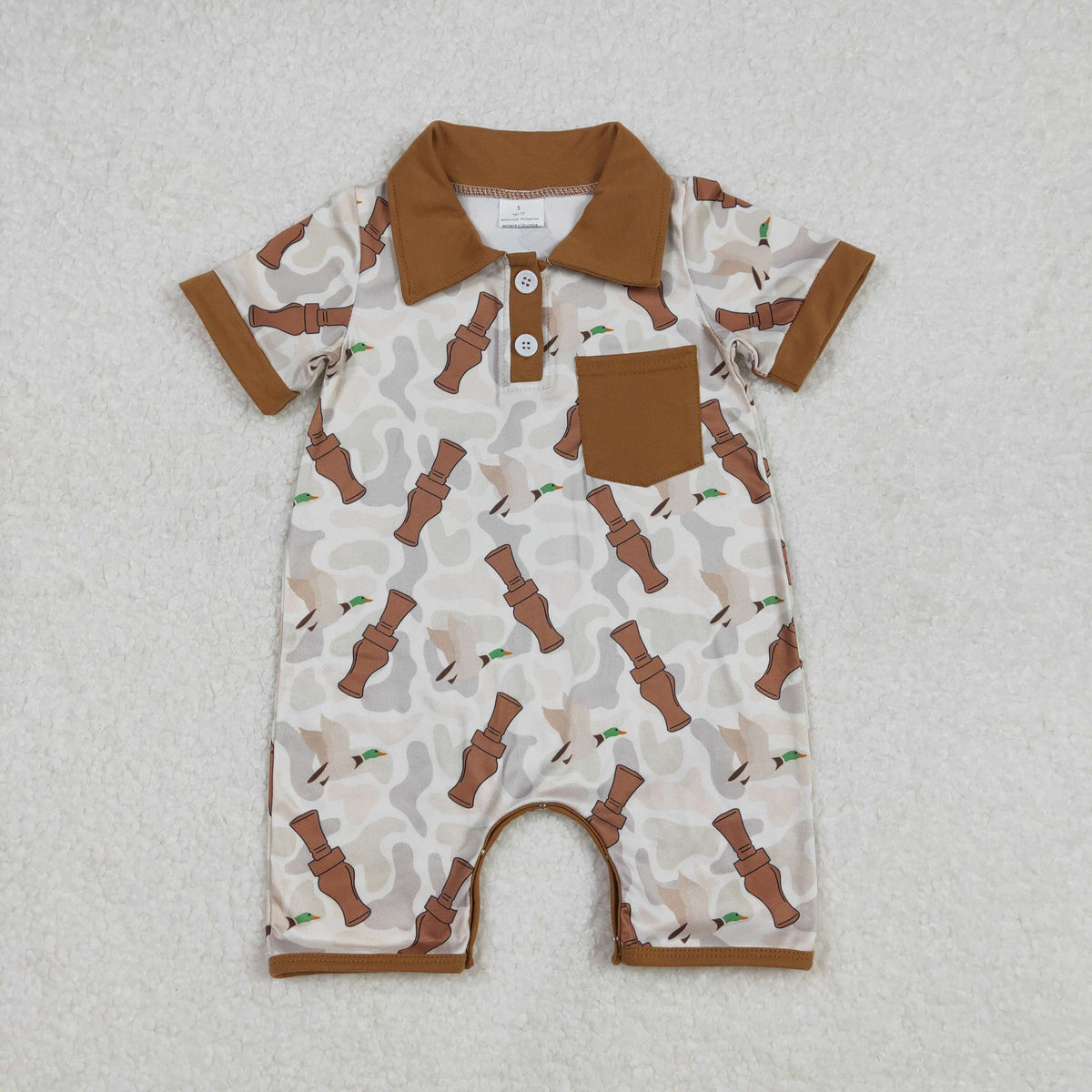 Sibling Baby Boys Short Sleeves Ducks Fishing Camo Hunting Button Rompers