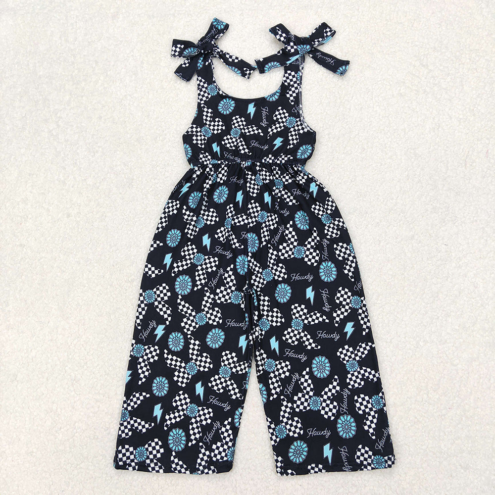 Baby Girls Straps Western Howdy Turquoise Jumpsuits