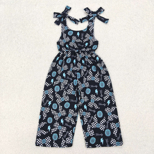 Baby Girls Straps Western Howdy Turquoise Jumpsuits