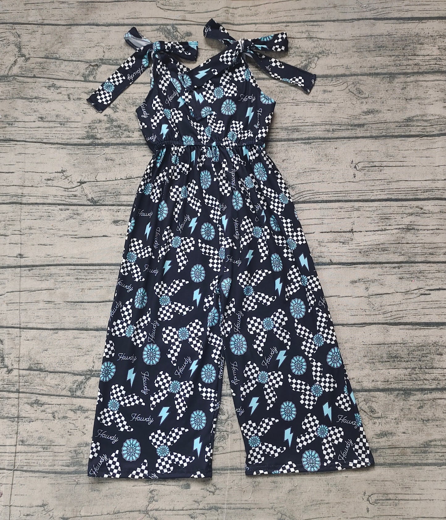 Baby Girls Straps Western Howdy Turquoise Jumpsuits Preorder