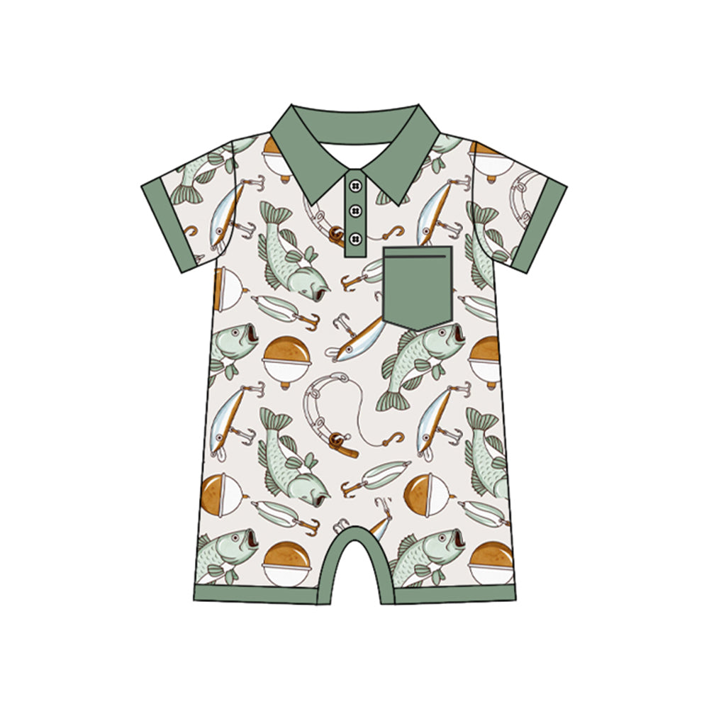 Baby Infant Boys Fishing Pocket Short Sleeve Rompers preorder