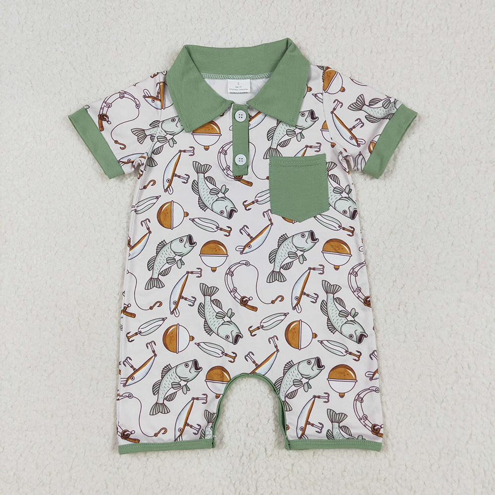 Baby Infant Boys Fishing Pocket Short Sleeve Rompers