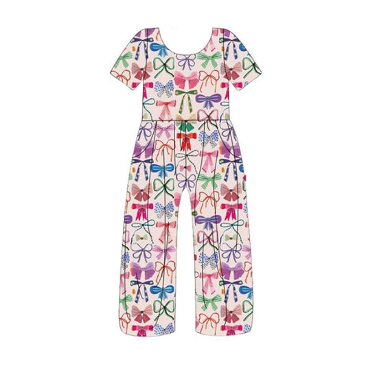 Baby Girls Colorful Bows Short Sleeve Pockets Jumpsuits Preorder