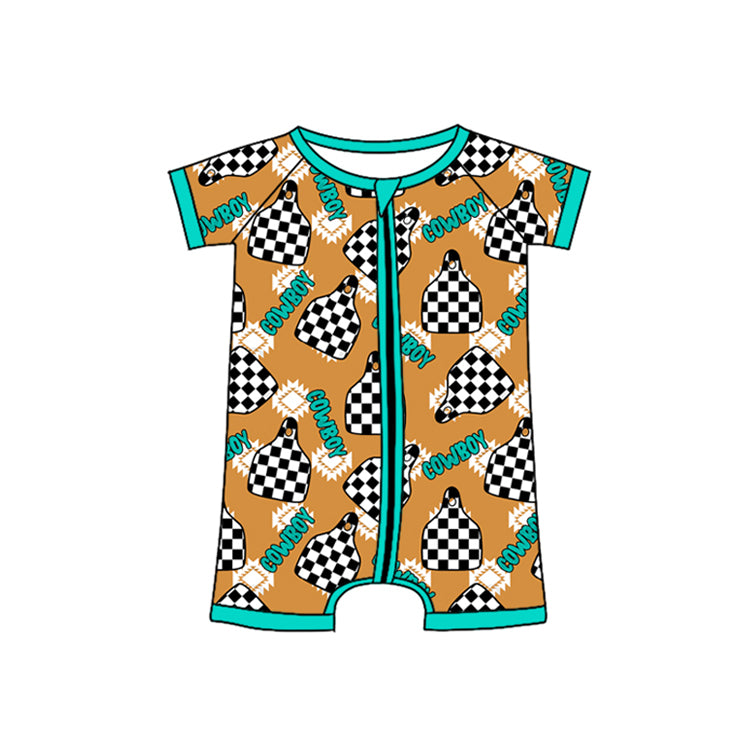 Baby Infant Kids Cowboy Tag Western Zip Rompers preorder
