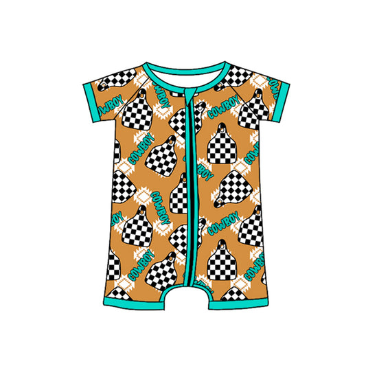 Baby Infant Kids Cowboy Tag Western Zip Rompers preorder