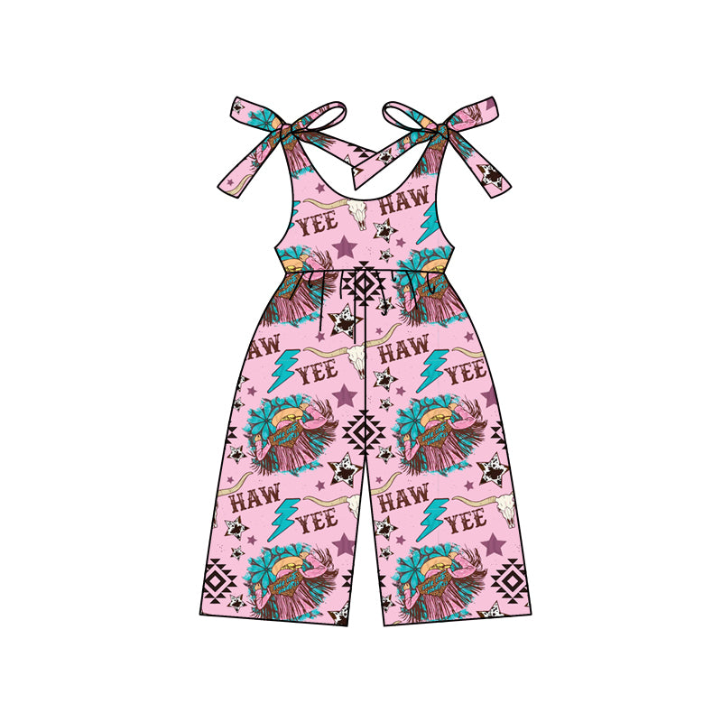 Baby girls Western Yeehaw Cow Aztec Straps Jumpsuits preorder