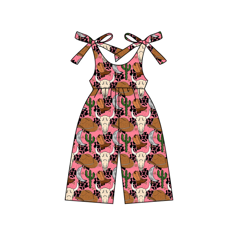 Baby girls Western Cow Skull Boots Cactus Straps Jumpsuits preorder