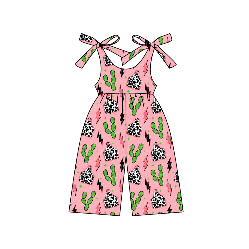 Baby girls Western Cow Tag Cactus Straps Jumpsuits preorder