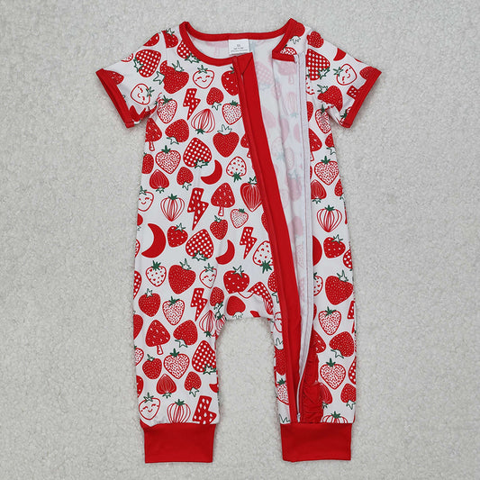 Baby Infant Girls Strawberry Ruffle Zip Rompers