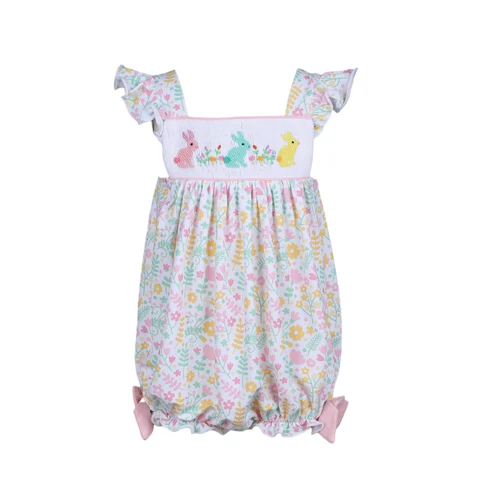Baby Infant Girls Easter Flowers Rabbits Rompers preorder