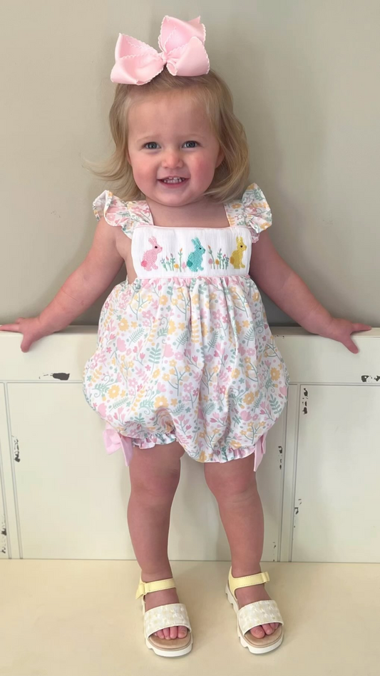 Baby Infant Girls Easter Flowers Rabbits Rompers preorder
