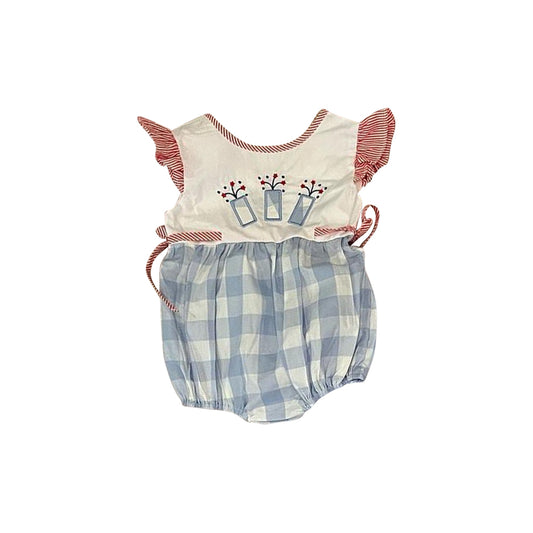 Baby Infant Girls 4th Of July Firetrucks Flutter Sleeve Rompers preorder
