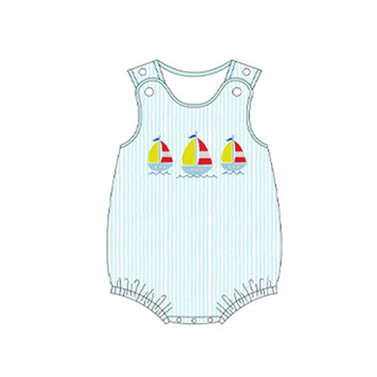 Baby Infant Boys Blue Stripes Sailboats Rompers preorder