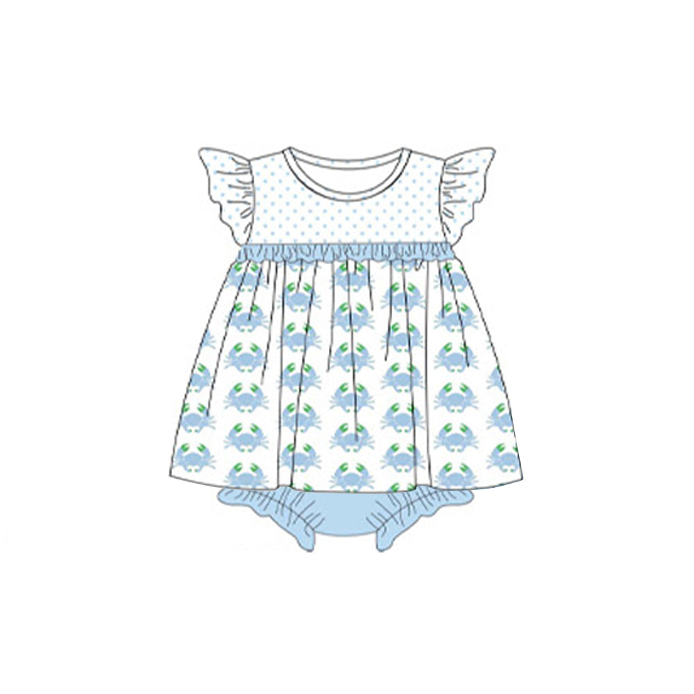 Baby Infant Girls Blue Crabs Sleeveless Rompers preorder