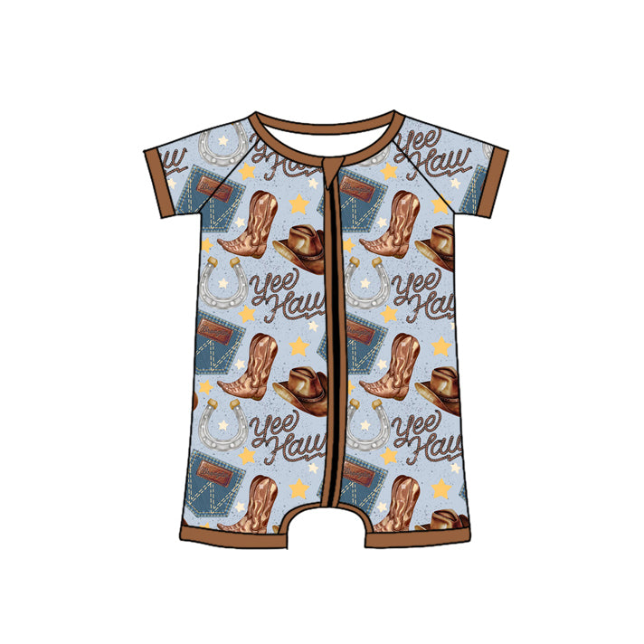 Baby Infant Boys Western Yeehaw Boots Zip Rompers preorder