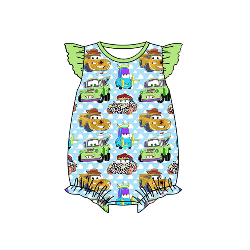 Baby Infant Girls Car Racing Flutter Sleeve Rompers preorder
