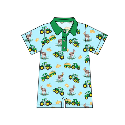 Baby Infant Boys Farm Trucks Short Sleeve Rompers preorder
