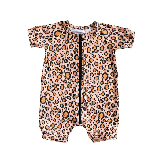 Baby Infant Girls Leopard Short Sleeve Zip Rompers preorder