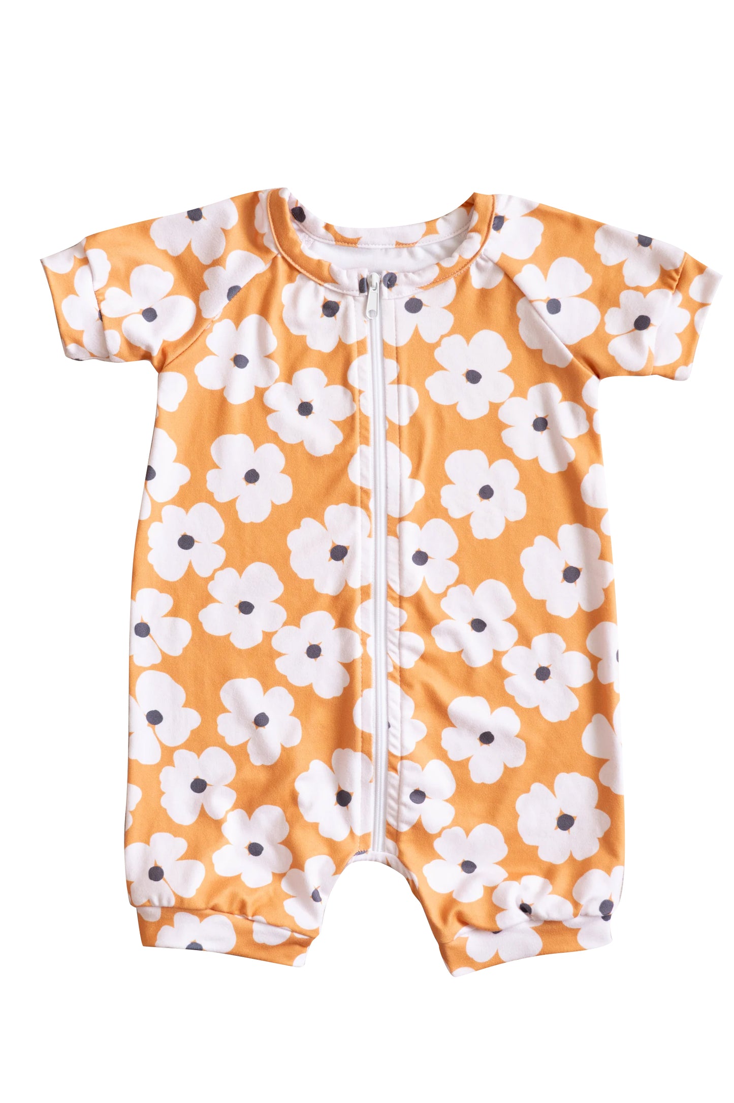 Baby Infant Girls Flowers Orange Short Sleeve Zip Rompers preorder