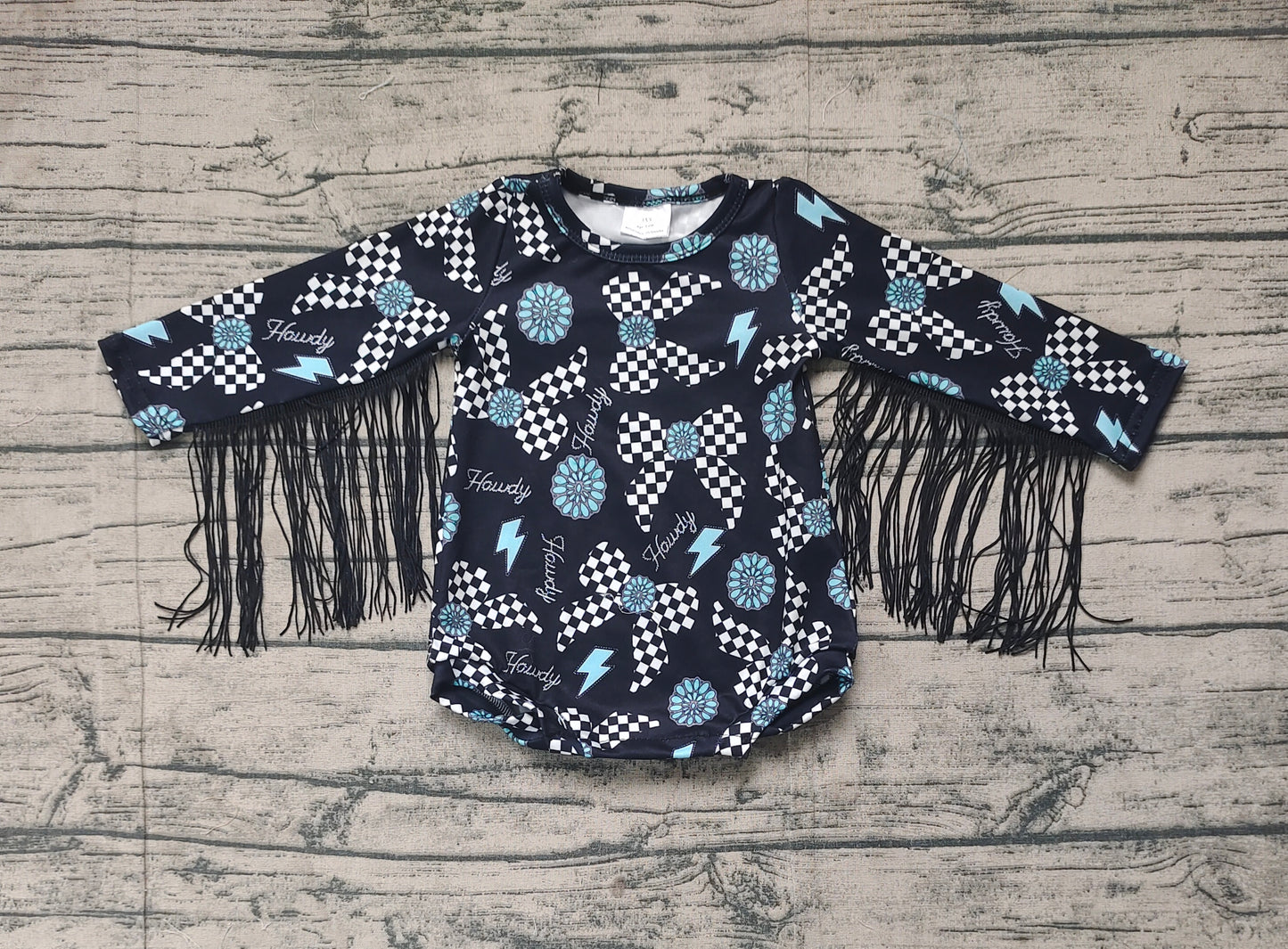 Baby Infant Girls Tassels Turquoise Bows Western Rompers