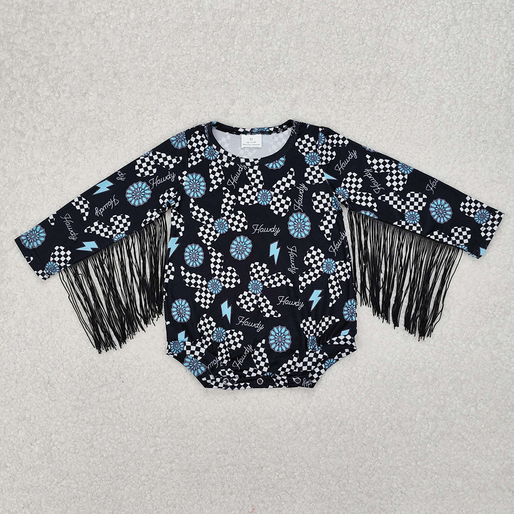 Baby Infant Girls Tassels Turquoise Bows Western Rompers