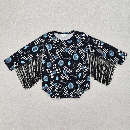 Baby Infant Girls Tassels Turquoise Bows Western Rompers