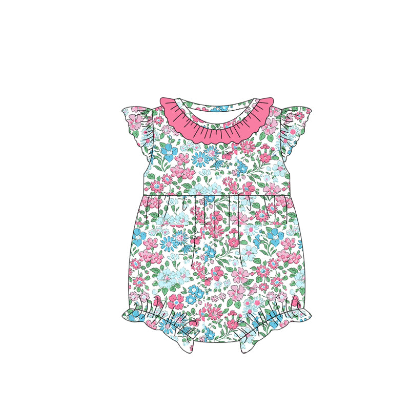 Baby Infant Girls Spring Pink Flowers Rompers preorder