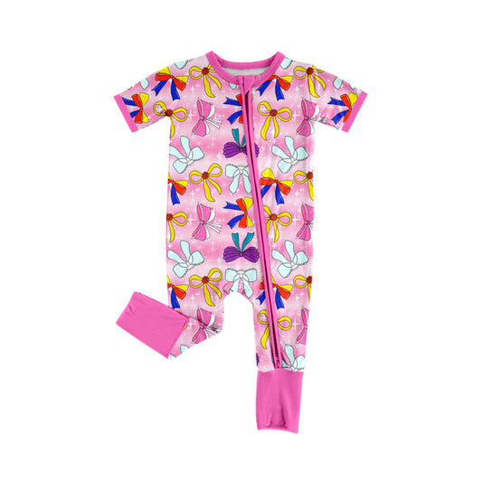 Baby Infant Girls Pink Hero Bows Zip Rompers preorder
