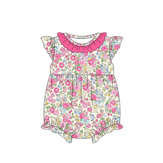 Baby Infant Girls Pink Flowers Flutter Sleeve Rompers preorder