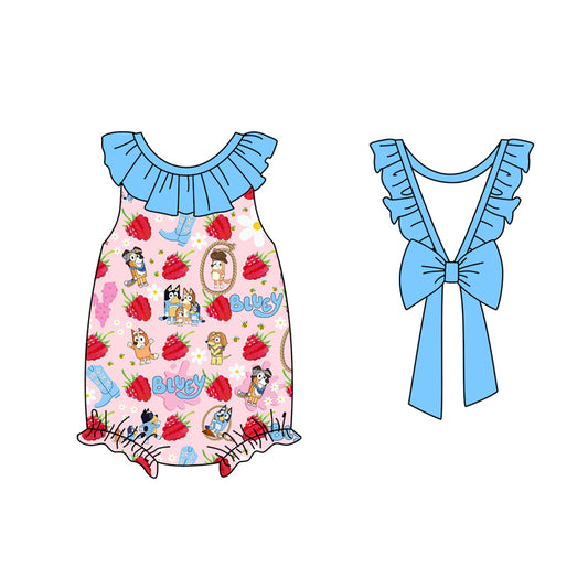 Baby Infant Girls Dogs Strawberry Bows Ruffle Rompers preorder