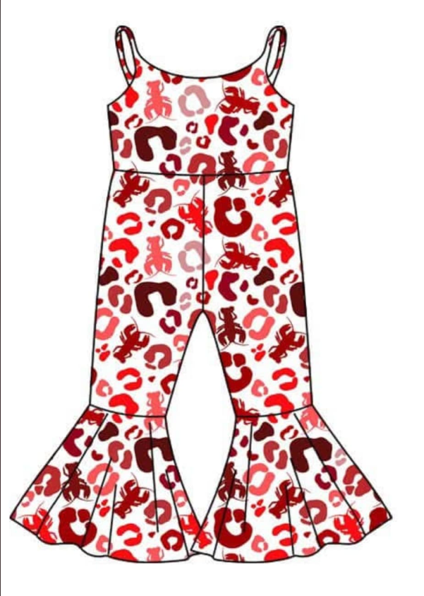 Baby Girls Red Leopard Crawfish Straps Pants Jumpsuits preorder