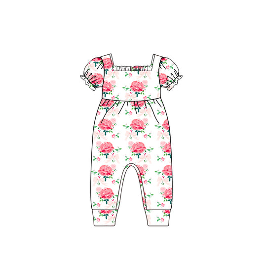 Baby Infant Girls Red Flowers Short Sleeve Rompers preorder