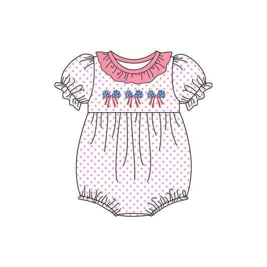 Baby Infant Girls 4th Of July Bows Short Sleeve Rompers preorder