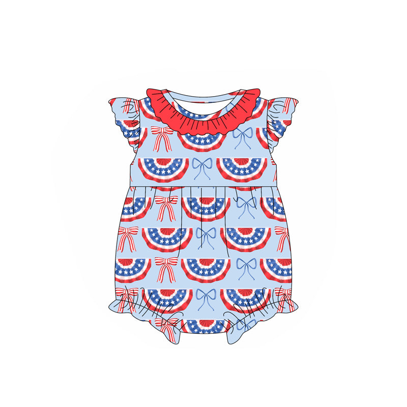 Baby Infant Girls 4th Of July Bows Flutter Sleeve Rompers preorder