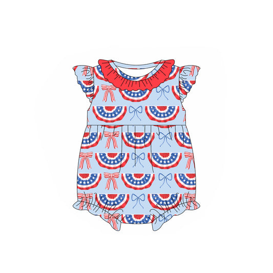 Baby Infant Girls 4th Of July Bows Flutter Sleeve Rompers preorder