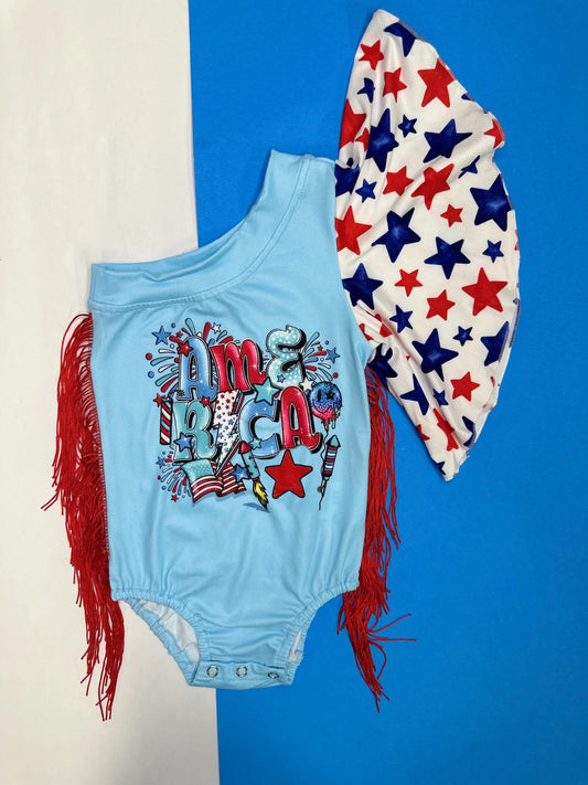 Baby Infant Girls 4th Of July Stars America Fringe Rompers preorder