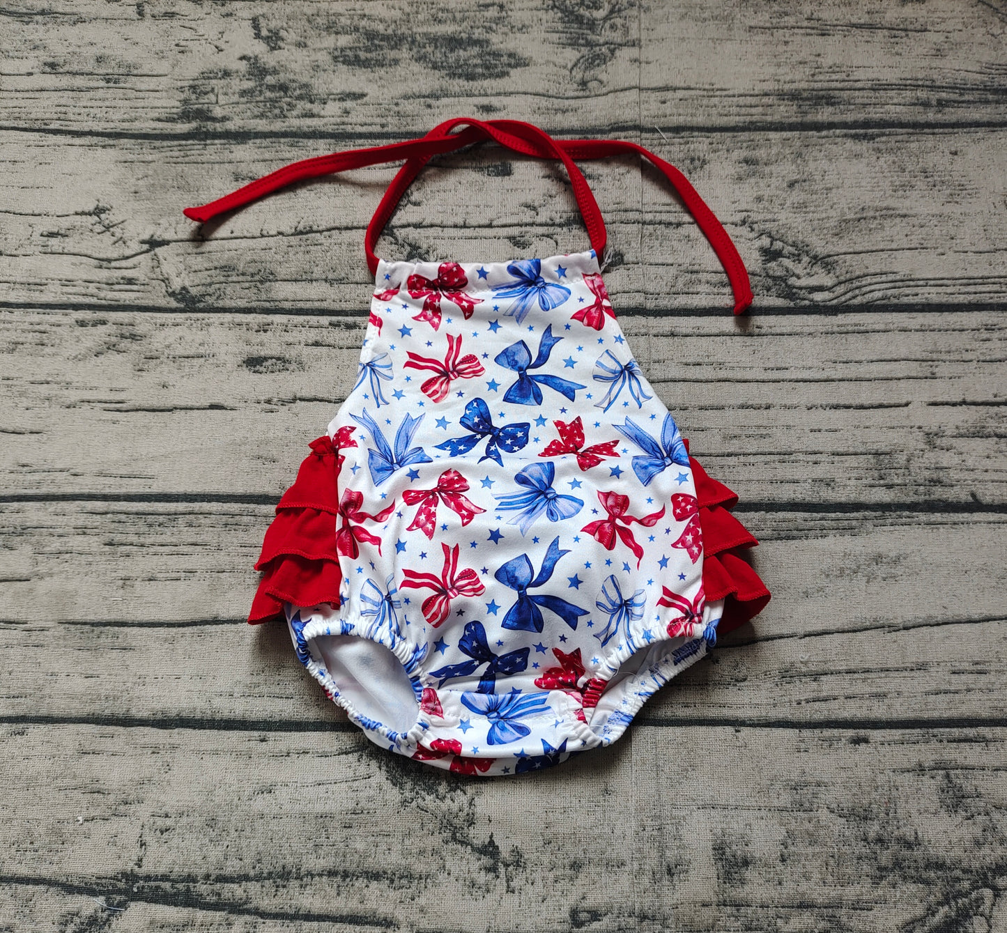 Baby Infant Girls 4th of July Bows Halter Rompers