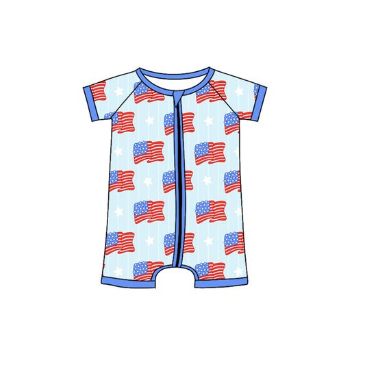 Baby Infant Boys 4th of July Flags Zip Rompers preorder