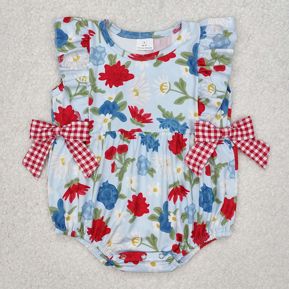 Baby Infant Girls Navy Flowers Bows Rompers